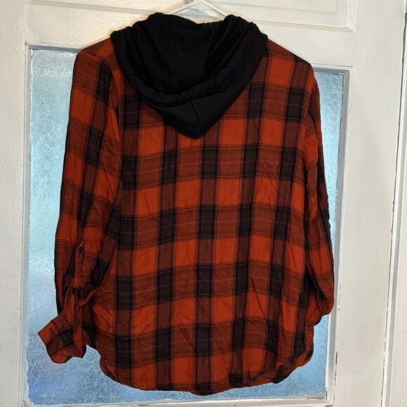 NOBO No Boundaries Juniors Orange and black button up plaid hoodie size m 7-9 - Picture 5 of 5